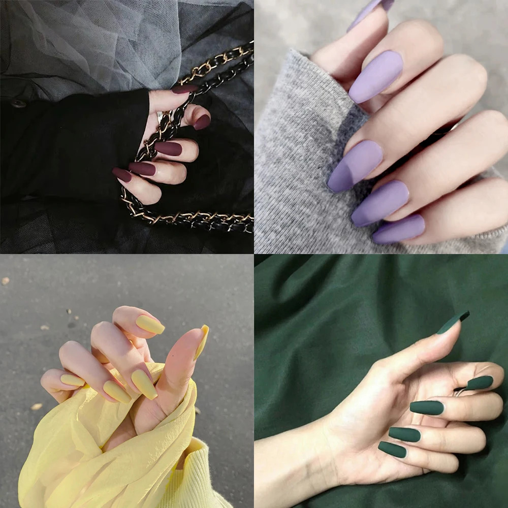 Nail Art Long False Nail Matte Ballet Dance Techniques Using Glue Coffin Stick to Press False 240705