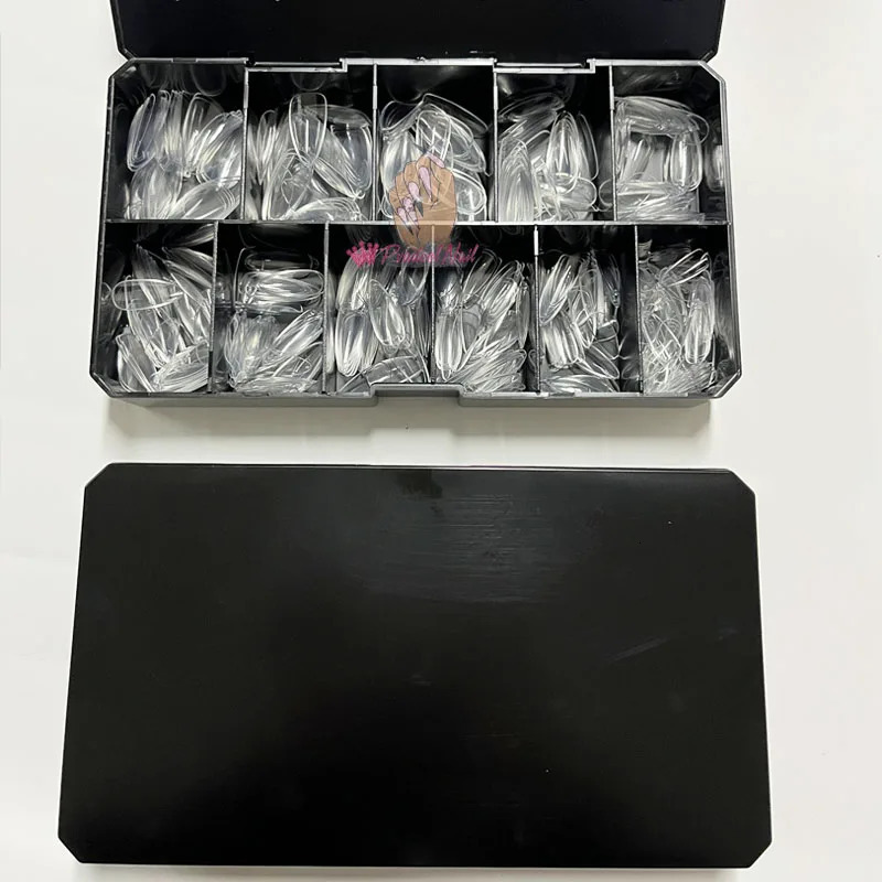 Gel X nail extension system full cover carving transparent square middle coffin pressing false nail tip 240705