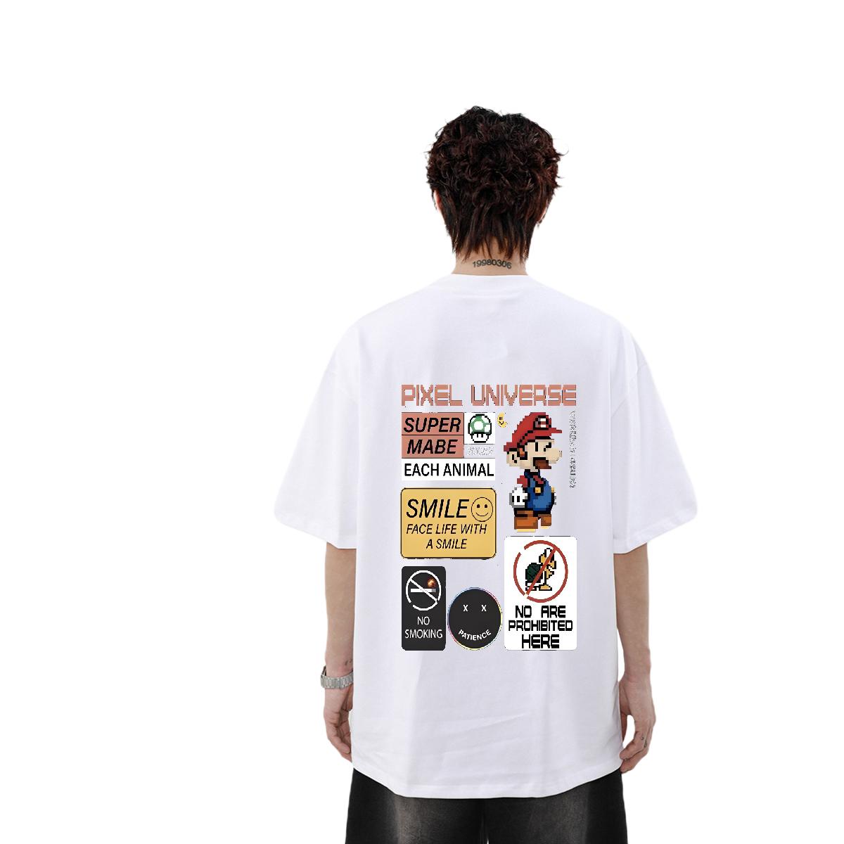 Classic Casual Anime Print T-shirt for Men, Hip Hop Street Style, O-neck Short Sleeves Cotton Tops