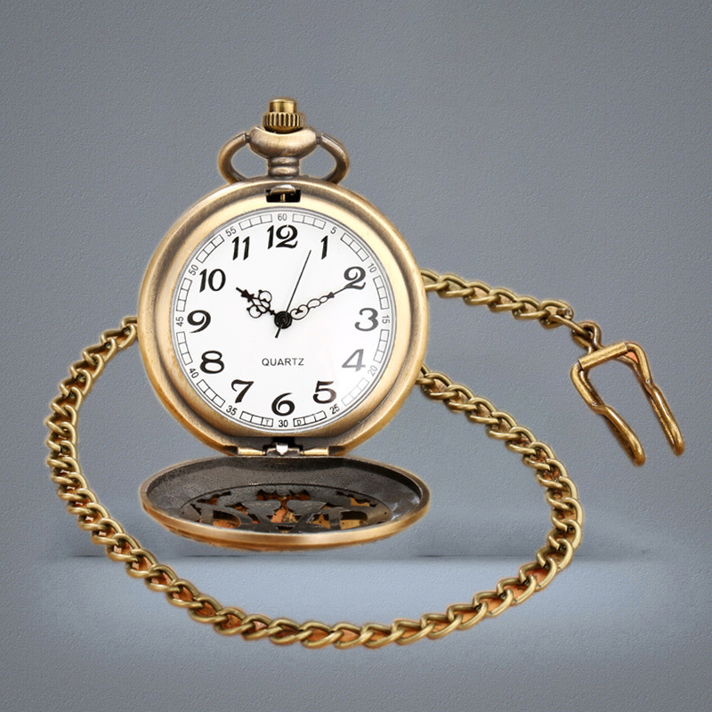 Steampunk Antique Hollow Out DAD Father Watch Men039s Quartz Analog Pocket Watches Necklace Pendant Chain Gift