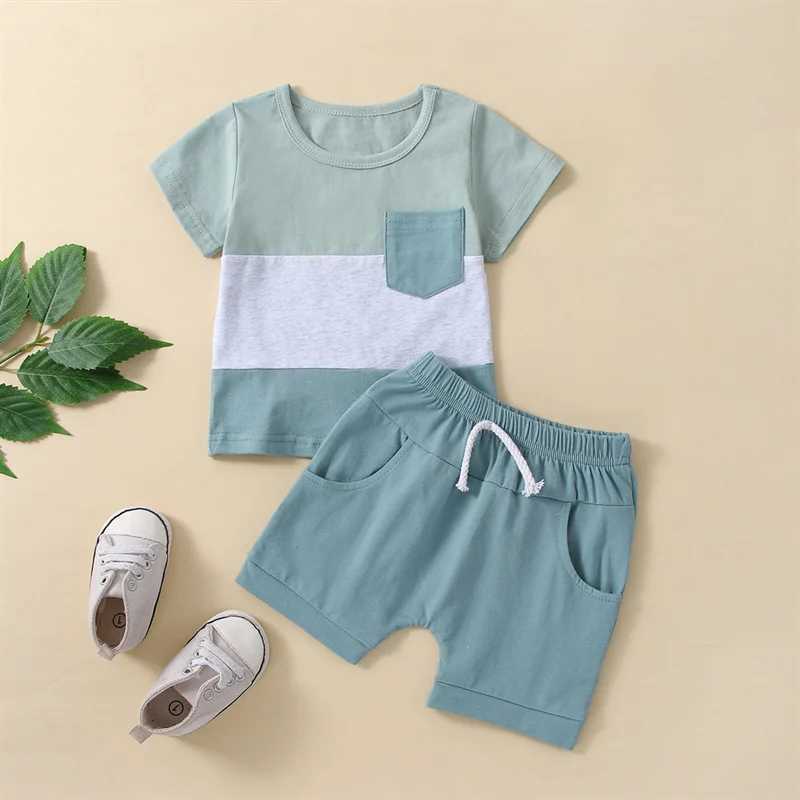 Clothing Sets 2022-12-21 Lioraitiin 0-3Years Toddler Boy 2Pcs Summer Clothes Set Short Sleeve Round Neck Stripe Print T-Shirt Solid Shorts R240708