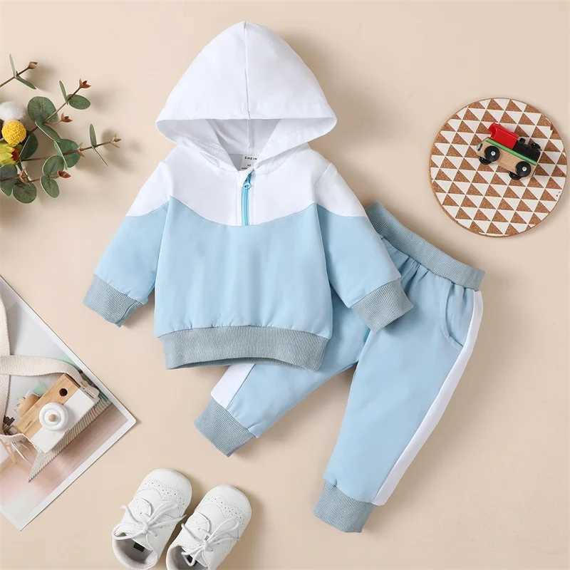 Clothing Sets 0-18M Baby Boys Autumn Clothes Set Newborn Toddler Contrast Color Long Sleeve Zipper Hoodie + Pants Outfits Infant Tracksuits R240708