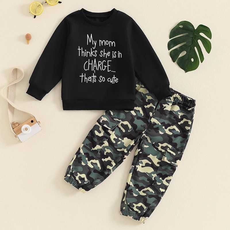 Clothing Sets 1-5Y Kids Boys Autumn 2 Piece Sets Letter Print Long Sleeve Sweatshirt Tops Camouflage Cargo Pants Outfits Toddler Clothes R240708