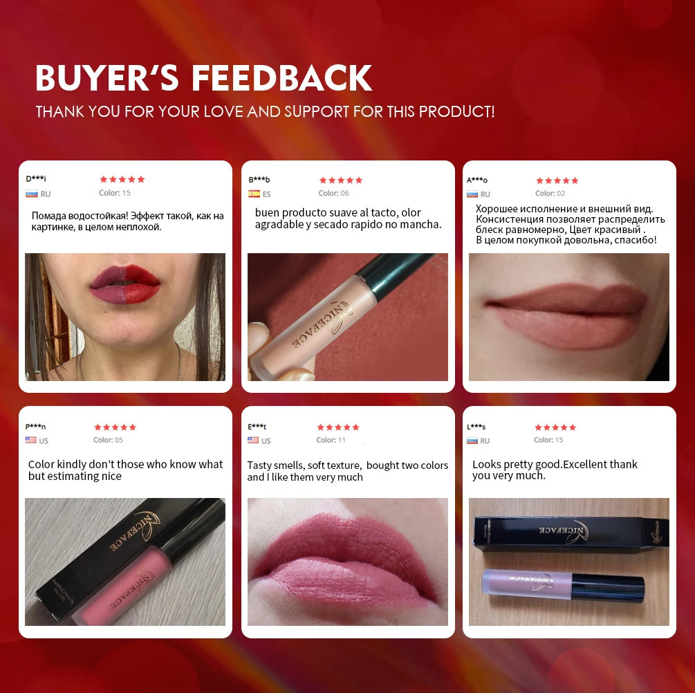 NICEFACE Lip Gloss 25 Color Waterproof Matte Lip Gloss Liquid lipstick Waterproof Lasting Cosmetics Lip Gloss Cosmetics 240705