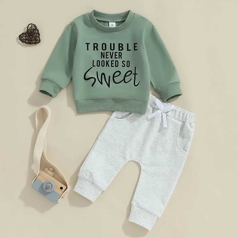 Clothing Sets 0-3Y Little Boy Spring Fall Outfits Letter Print Long Sleeve Sweatshirt and Pants Sets Toddler Clothes 2024 New Boys Tracksuits R240708
