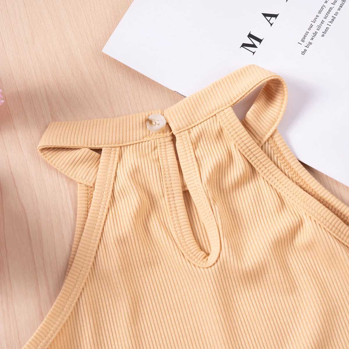 Clothing Sets Baby Girl Summer Set Solid Color Button Tank Top+Colorful Shorts for Casual and Comfortable Daily or Party Wear R240708