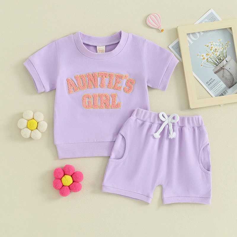 Clothing Sets 2024-01-13 Lioraitiin 0-3Y Toddler Baby Girl summer Clothes Aunties Girl Embroidery Short Sleeve T-Shirt Top Shorts Set Outfit R240708