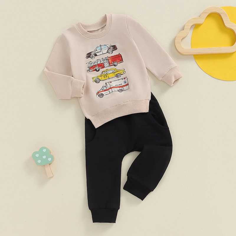 Clothing Sets 0-4Y Little Boys Spring Fall Pant Outfits Vehicles Print Long Sleeve Pullover Tops Sweatshirt Pants Sets Toddler Tracksuits R240708