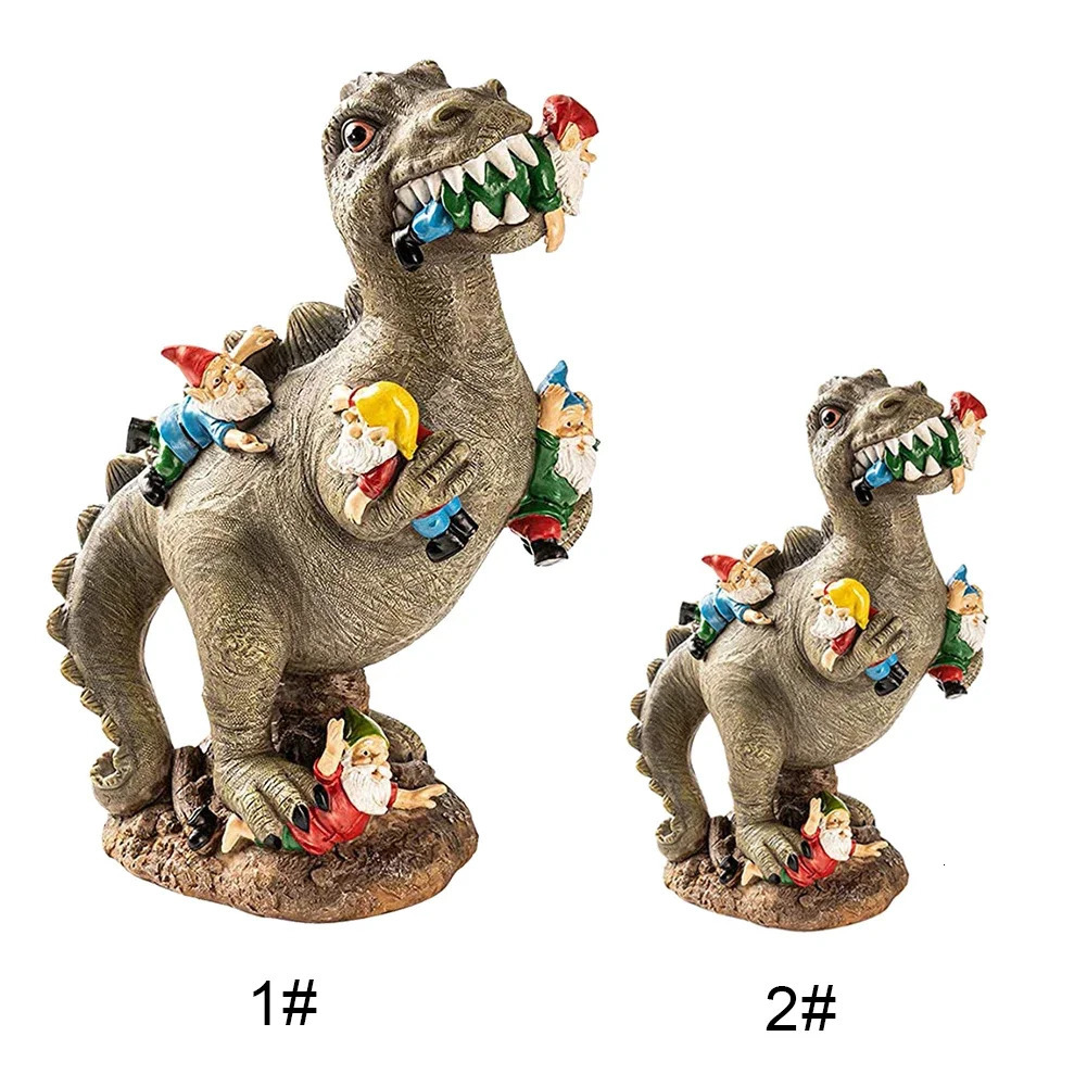Garden Gnome Dinosaur Statues Outdoor Decor Eating Gnomes Ornaments Handicraft Flower Pot Accessories 240704