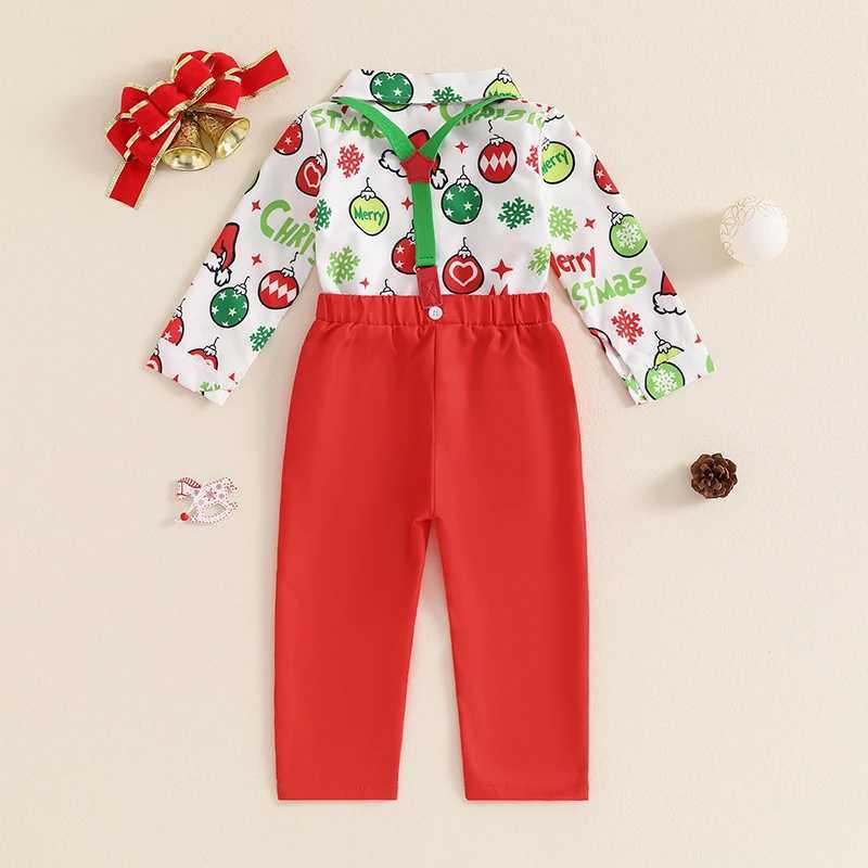 Clothing Sets 1-5Y Boys Party Gentleman Suits Kids Long Sleeve Lapel Shirts + Bow-tie + Suspender Pants Sets Toddler Overalls Christmas R240708