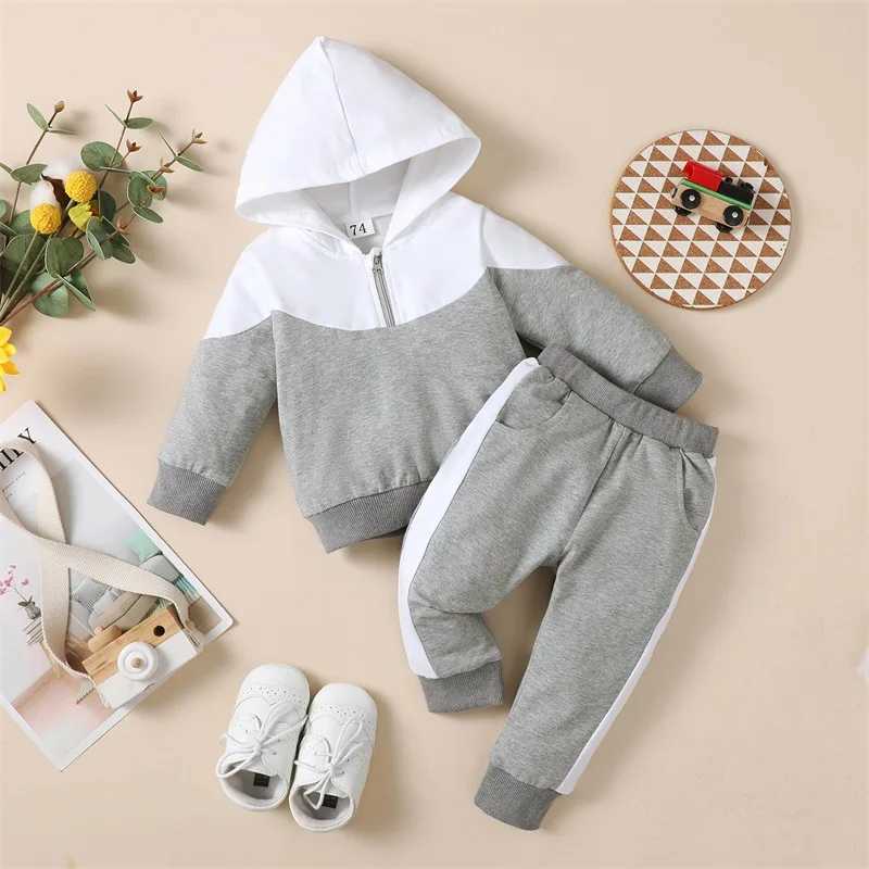 Clothing Sets 0-18M Baby Boys Autumn Clothes Set Newborn Toddler Contrast Color Long Sleeve Zipper Hoodie + Pants Outfits Infant Tracksuits R240708