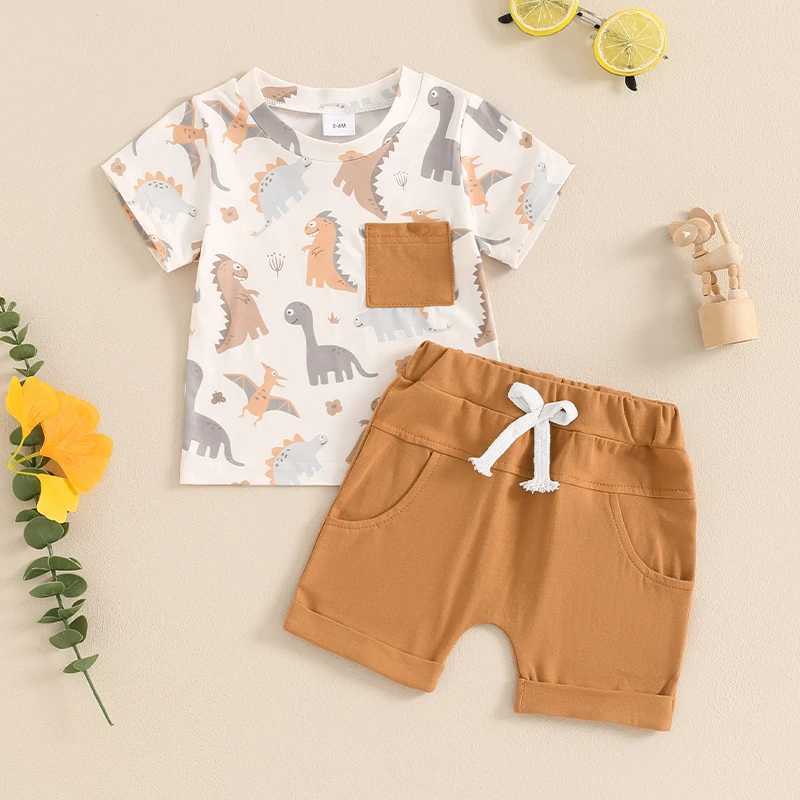 Clothing Sets Toddler Boys Summer Outfits Dinosaur Car Print Short Sleeve T-Shirts Tops Elastic Waist Shorts 2Pcs Boys Clothes Set