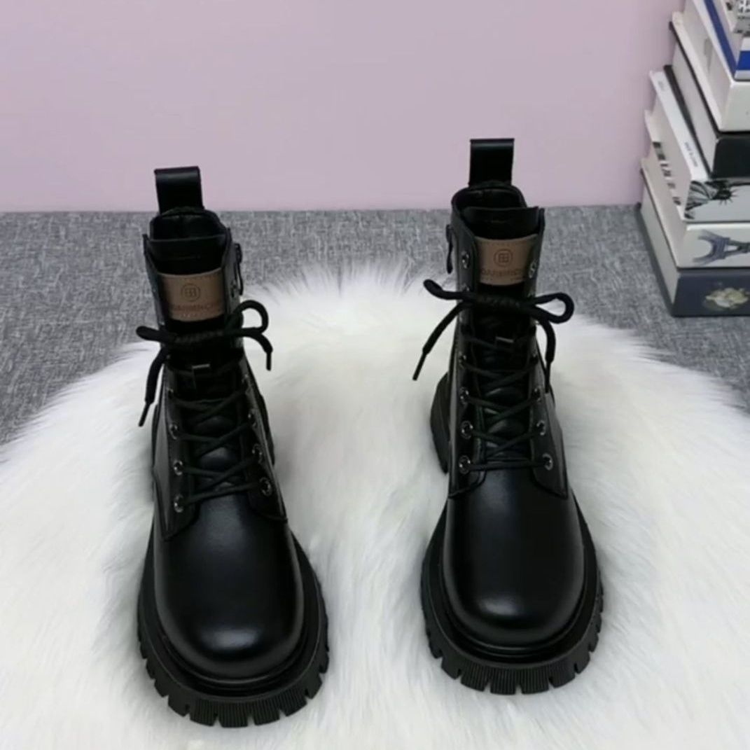 Soft leather thick soled Martin boots for women spring, summer autumn single boots winter plush British style popular Instagram trend