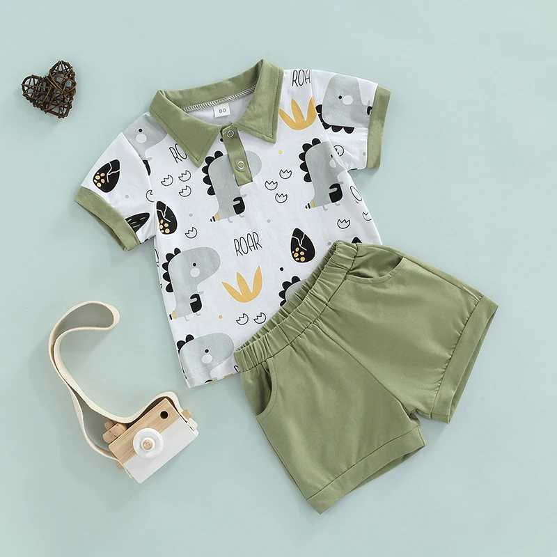 Clothing Sets 2022-03-12 6M-4T Lioraitiin Summer Toddler Kids Boys Casual Suit Cartoon Printed Short Sleeve Tops+Short Pants Clothes Set R240708