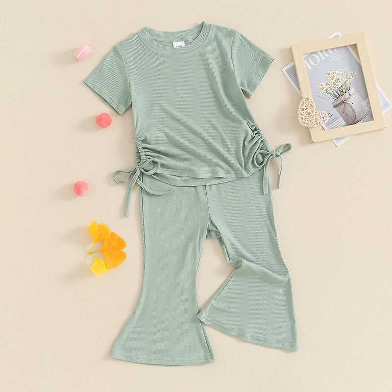 Clothing Sets 2024-03-06 Lioraitiin 9M-4Y Toddler Infant Baby Girls Clothes Solid Color Sleeveless Camisole Linen Pants Set Baby Summer Outfit R240708