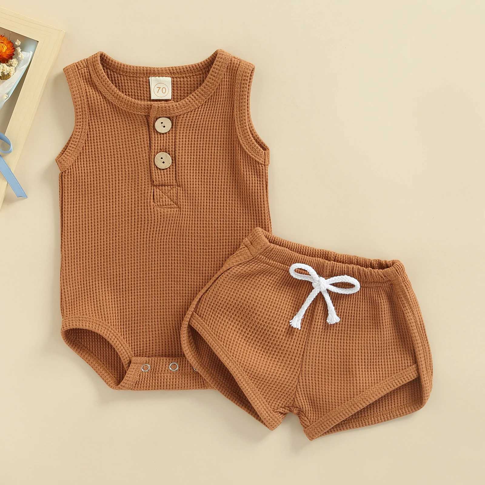 Clothing Sets Infant Baby Boy Clothing Set Newborn Infant Round Neck Sleeveless Solid Color Romper Elastic Waist Shorts R240708