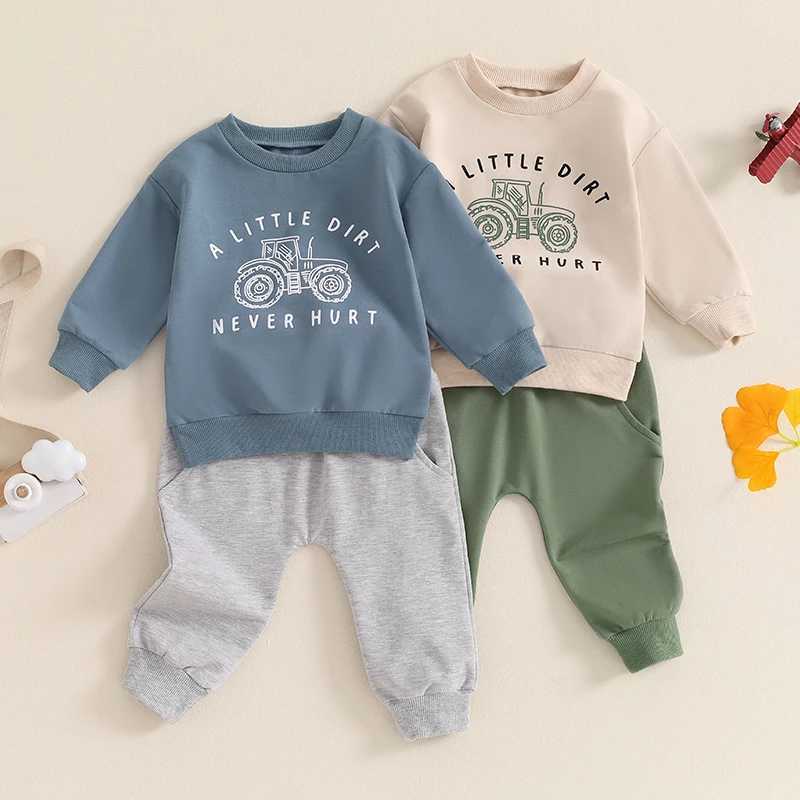 Clothing Sets Baby Boy Fall Outfits Tractor Letter Print Long Sleeve Sweatshirt Tops and Pants Sets Toddler Clothes Kids Casual Tracksuits R240708