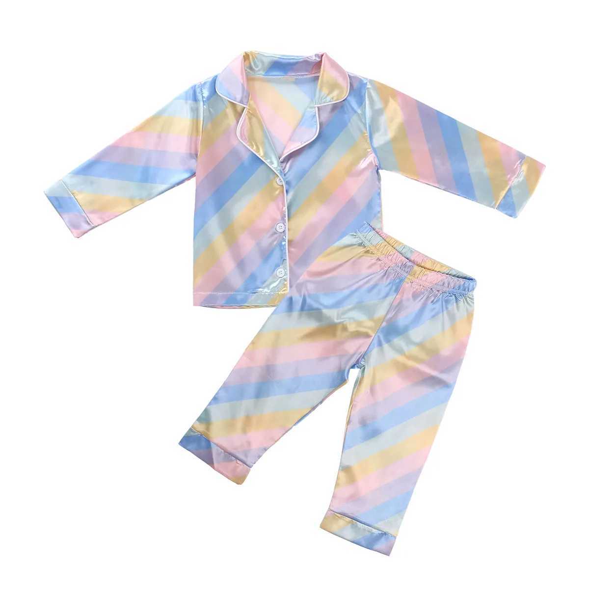 Clothing Sets 2020-06-17 Lioraitiin 2 Pcs Unisex Boy Girl Pajamas set Toddler Short/Long Sleeve Lapel Cardigan Elastic Waist Pants R240708