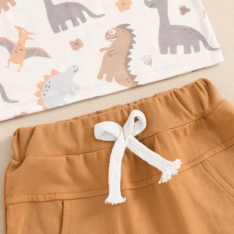 Clothing Sets Toddler Boys Summer Outfits Dinosaur Car Print Short Sleeve T-Shirts Tops Elastic Waist Shorts 2Pcs Boys Clothes Set