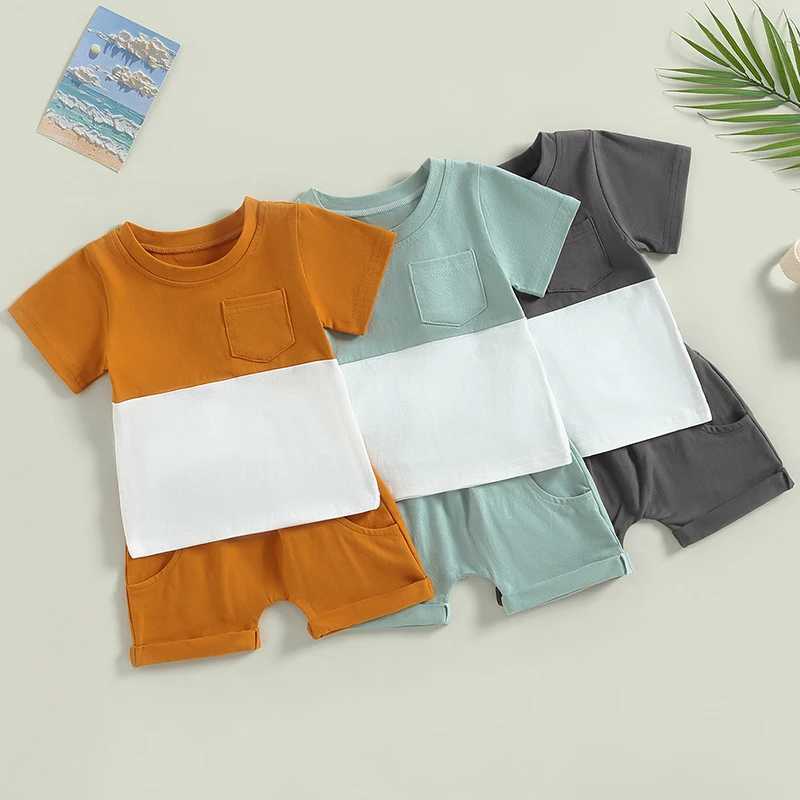 Clothing Sets 2023-02-27 Lioraitiin 0-3Years Baby Boys 2Pcs Summer Shorts Set Short Sleeve Patchwork T-shirt with Elastic Waist Shorts R240708
