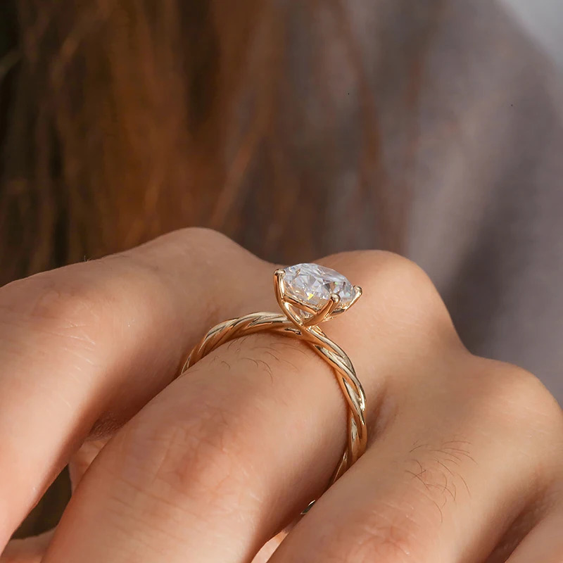 3.0carat 8X11mm EF Color VS Oval Cut CVD HPHT Diamond Ring IGI Lab Grown Diamond Engagement Ring Twist Band Ring 14K Yellow Gold 240626