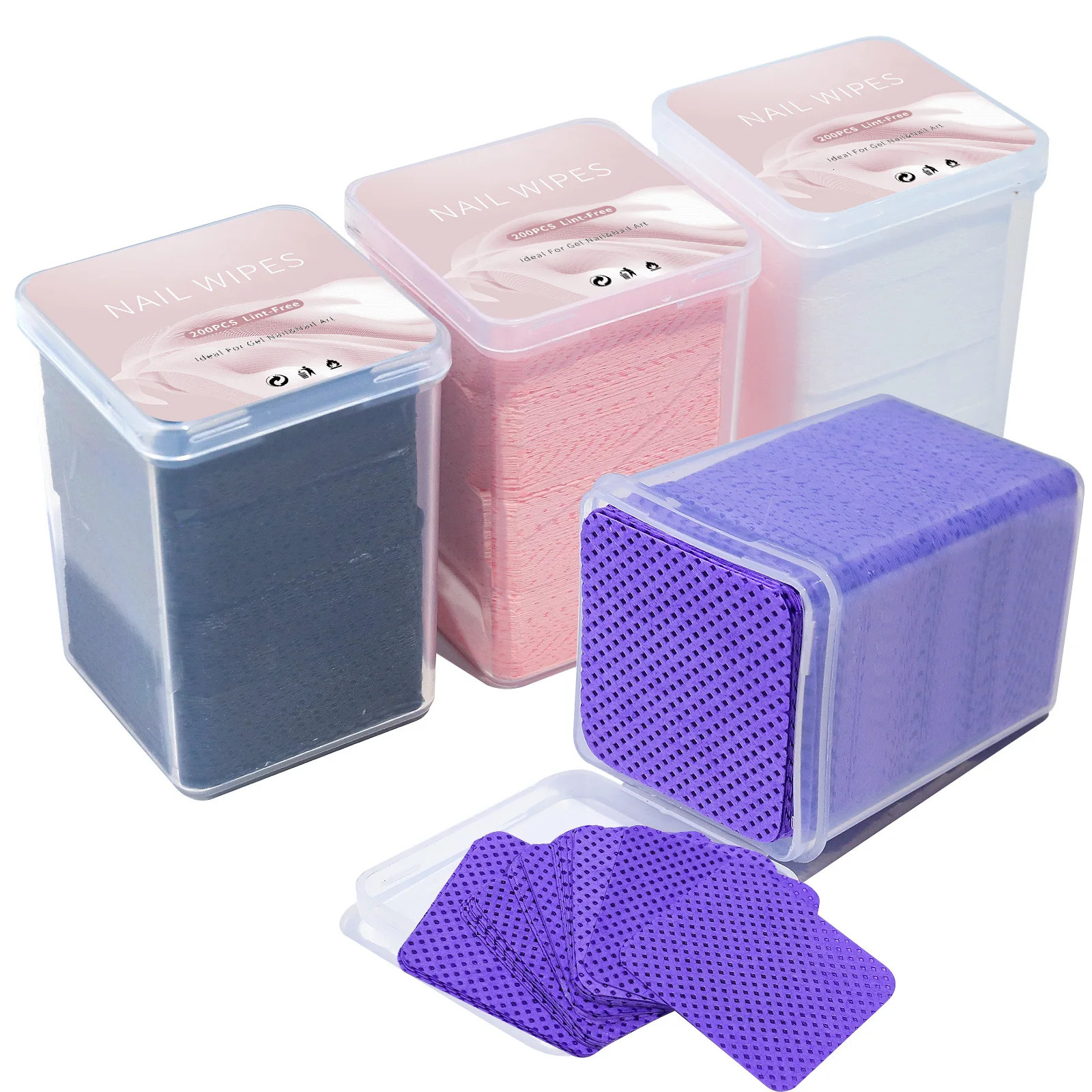 200pcs/box of lint free nail polish removing gel pink/purple adhesive wet towel eyelash glue cleaning cotton pad nail wet towel makeup tool 240705