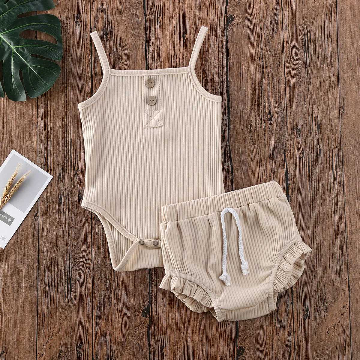 Clothing Sets 2020 Baby Summer Clothing 2PCS Newborn Baby Girl Solid Clothes Knitted Vest Crop Tops Vest Shorts Pants Ribbed Outfit R240708