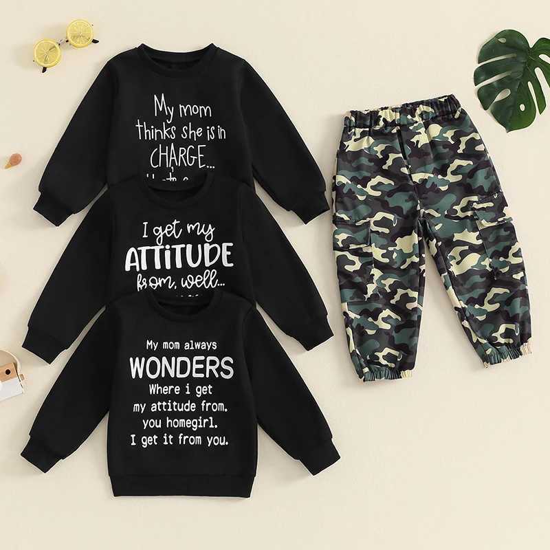 Clothing Sets 1-5Y Kids Boys Autumn 2 Piece Sets Letter Print Long Sleeve Sweatshirt Tops Camouflage Cargo Pants Outfits Toddler Clothes R240708