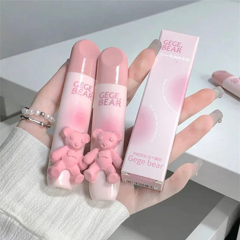 Cute bear lip gloss waterproof durable fadeless matte lipstick unmarked red brown velvet liquid lipstick 240705