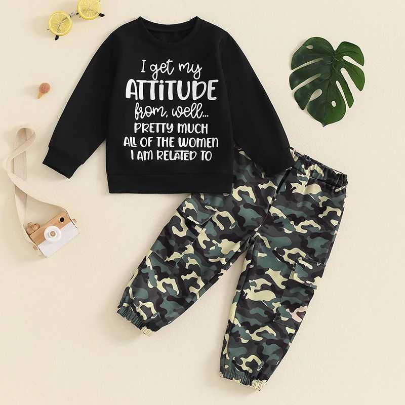 Clothing Sets 1-5Y Kids Boys Autumn 2 Piece Sets Letter Print Long Sleeve Sweatshirt Tops Camouflage Cargo Pants Outfits Toddler Clothes R240708