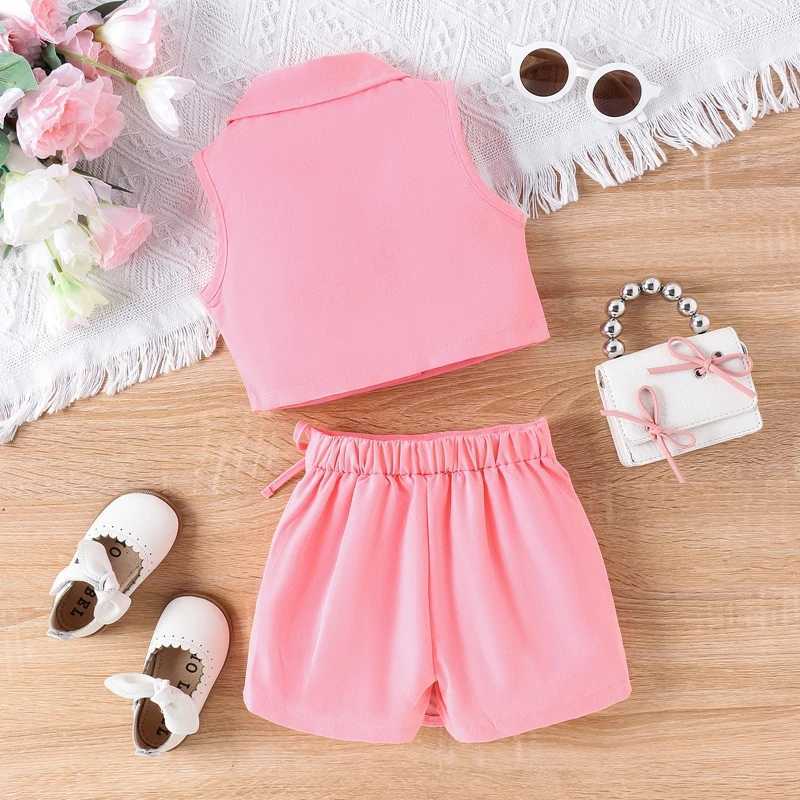 Clothing Sets Pudcoco Toddler Kids Baby Girl 2 Pcs Suit Sleeveless V Neck Double Breasted Tank Tops with Skirt Summer Outfits 6M-4T R240708