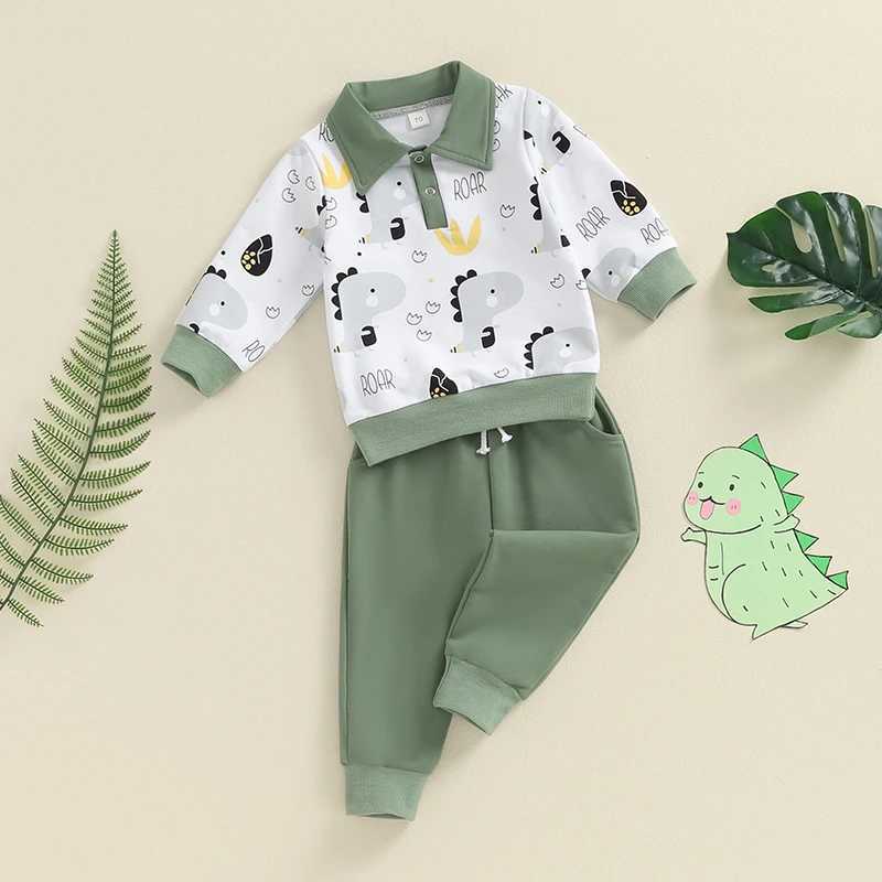 Clothing Sets Baby Boys Autumn Outfit Sets Dinosaur Print Long Sleeve Lapel Sweatshirt Tops and Pant Sets Toddler Tracksuits Boy Clothes R240708