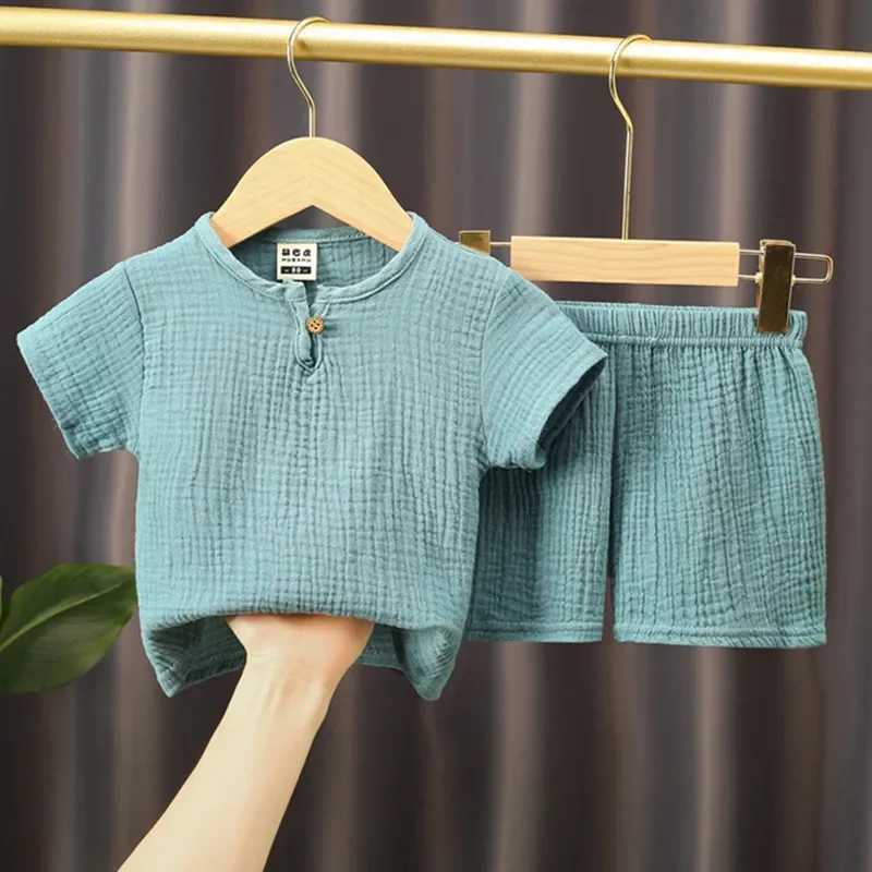Clothing Sets 0-5Y Baby Summer Sets Solid Cotton Linen T-shirts+Elasctic Shorts Kids Clothes Casual Clothing Sets for Children Outfit Set R240708