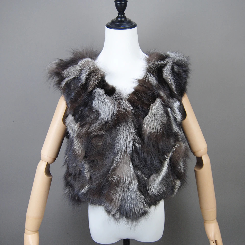 Fox Fur Gilet Real Fur Short Women Natural Winter Feminino Genuine Fur Vest Female Real Short Fur Vest Colete De Inverno 240704