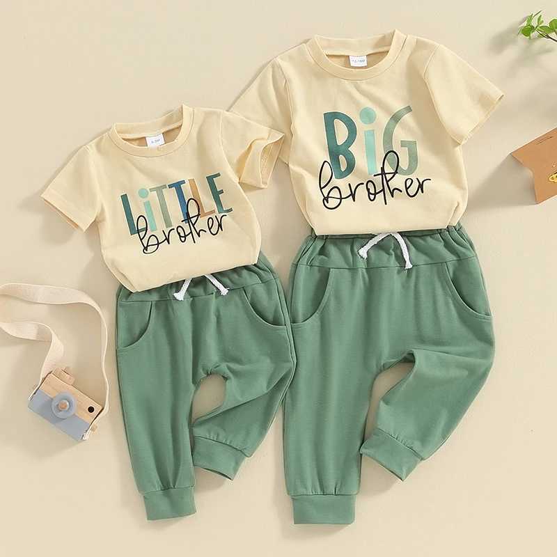 Clothing Sets 2024-01-11 Lioraitiin Summer Baby Boys Brother Outfit Letter Print Short Sleeve T-Shirt and Elastic Pants Clothes Set R240708