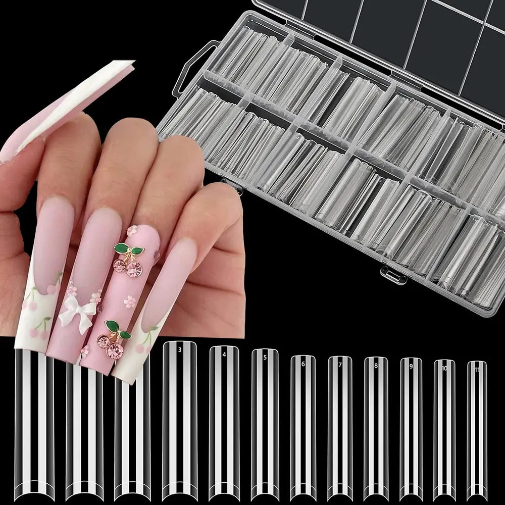 240PC Professional 3XL Super Long Transparent Square Nail Tip 12 Size Half Cap Acrylic Nail No C-Curve Rectangular False Nail Tip 240705