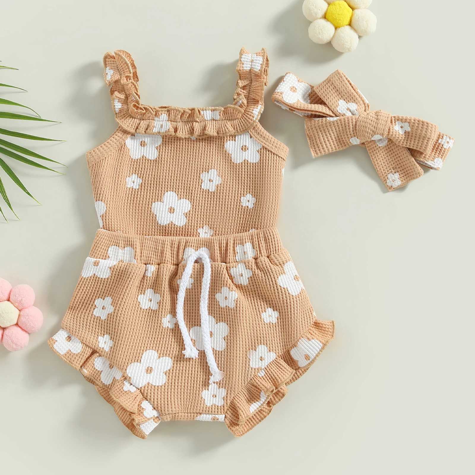 Clothing Sets Infant Newborn Baby Girls 3Pcs Summer Outfits Floral Sleeveless Strap Romper + Shorts + Headband Set 0-18M R240708