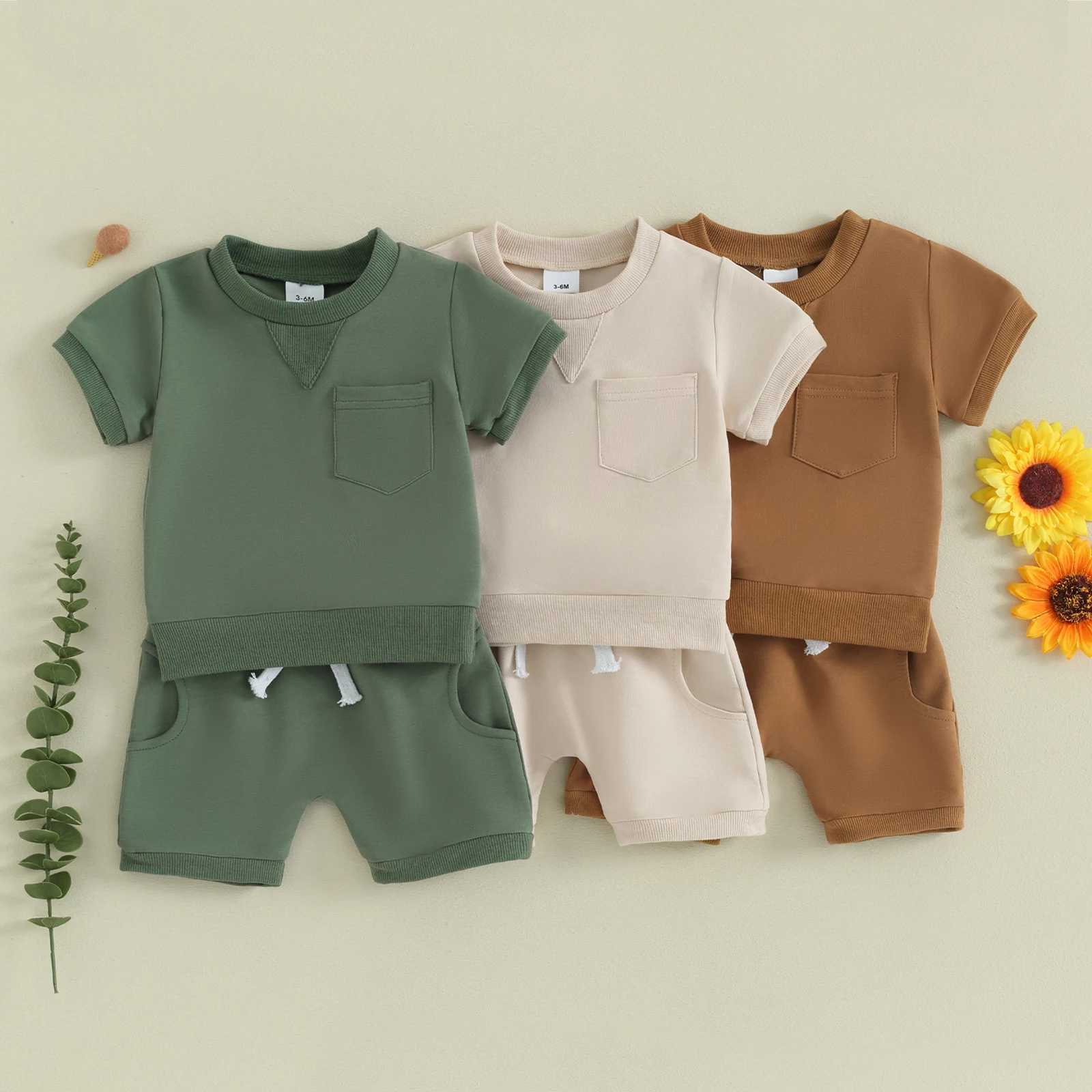 Clothing Sets 2023-12-18 Lioraitiin Newborn Baby Boy Summer Clothes Solid Color Short Sleeve O-Neck T Shirt with Shorts Infant Toddler Outfit R240708