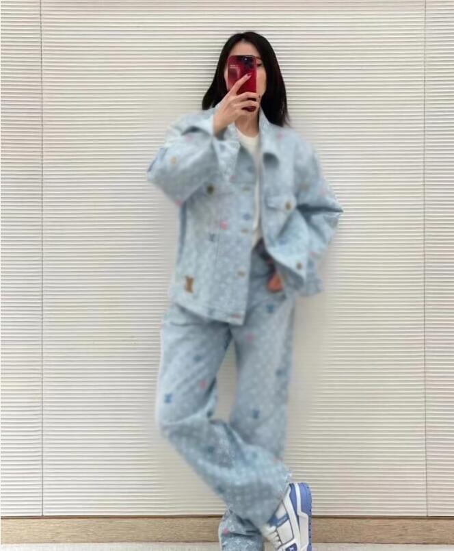 24ss New women Spring Casual pants designer jean pant paris Colorful letter embroidery jacquard fabric denim Free shipping