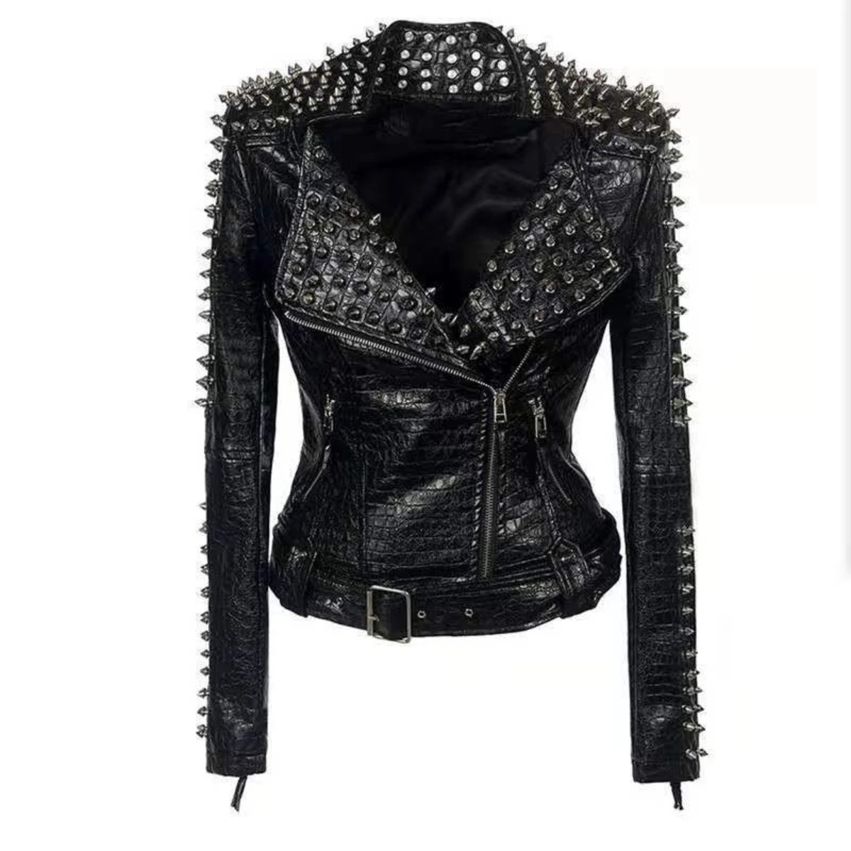 Autumn Goth Slim Short Leather Jacket Womens Coats Long Sleeved Clothes Harajuku Fashion Tops Women Y2k Rivet Black Jackets 240625