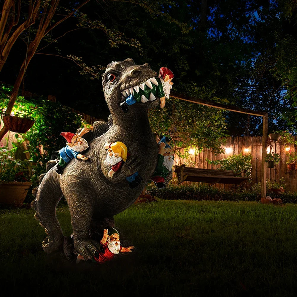 Garden Gnome Dinosaur Statues Outdoor Decor Eating Gnomes Ornaments Handicraft Flower Pot Accessories 240704