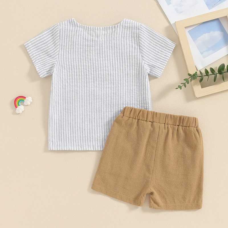 Clothing Sets Pudcoco 2Pcs Baby Boy Summer Outfits Short Sleeve Striped Print T-Shirt Button Shorts Set Toddler Clothes 6M-4T R240708