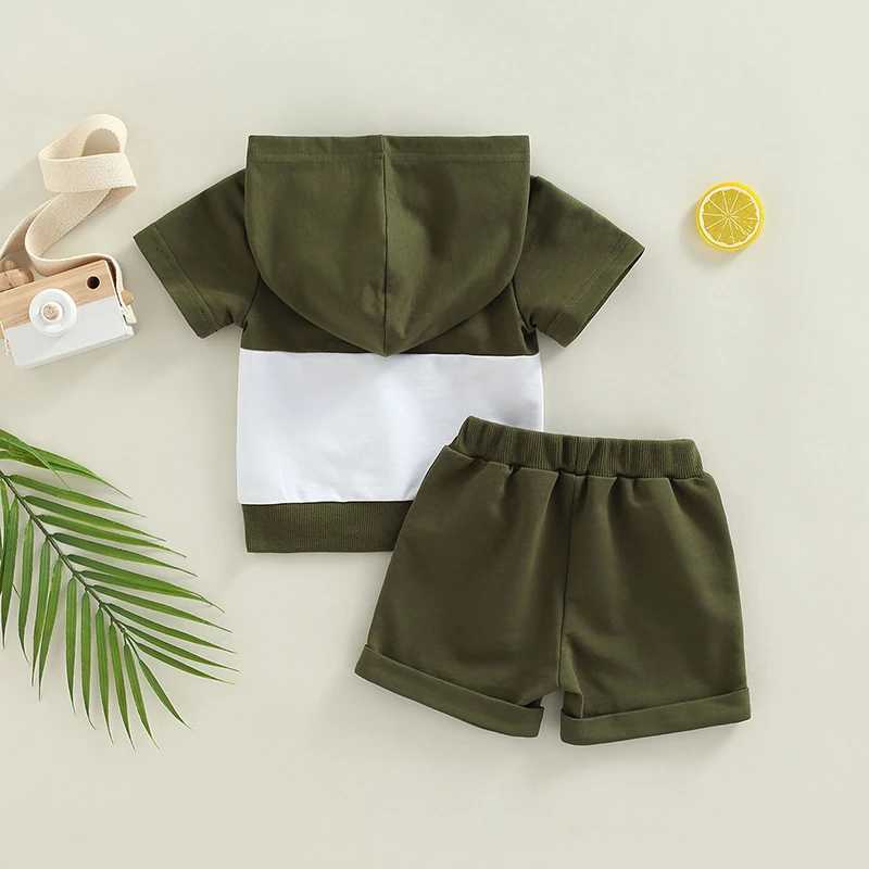 Clothing Sets 2022-05-20 Lioraitiin 0-4Years Toddler Baby Boys Hooded Short Sleeve Tops Shorts Color Matching Casual Style Summer Clothing R240708