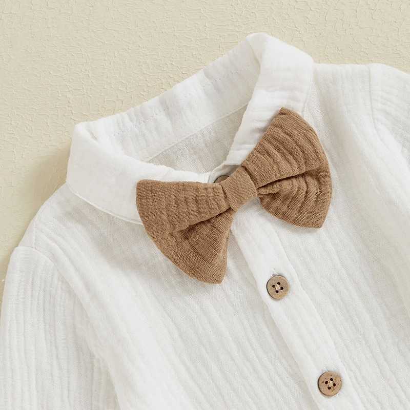 Clothing Sets 0-4Y Toddler Boys Autumn Outfits Long Sleeve Lapel Shirts with Bow Tie + Solid Color Shorts Overall Sets Kids Gentleman Clothes R240708