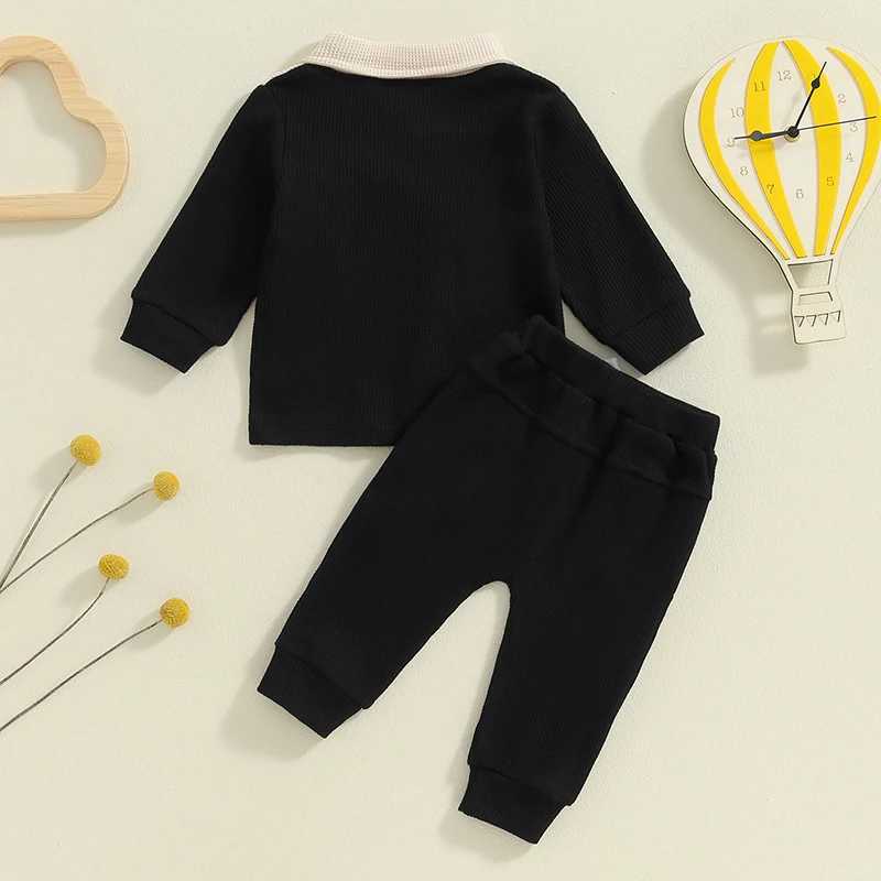Clothing Sets 2024-05-29 Lioraitiin 6M-4Y Baby Boy Fall Outfits Classic Long Sleeve Contrast Color Shirt + Pants Set Toddler Warm Clothes