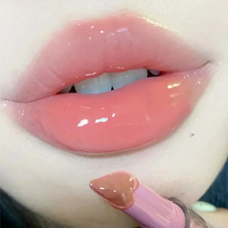 Jelly transparent solid lip gloss waterproof durable heart-shaped non stick cup mirror lipstick pen lipstick cosmetics 240705