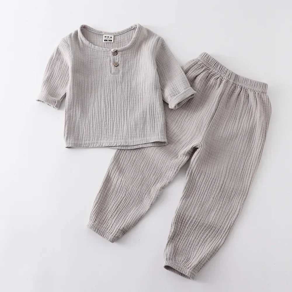 Clothing Sets 0-6Years Soft Sets Shirt Wholesale Childrens Spring Summer Organic Cotton Set Boys Girls Thin Solid Color Soft Muslin Clothes R240708