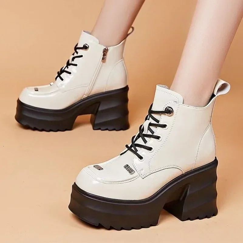 Chelsea Platform Boot High Heels Shoes 2024 Winter y Lace Up Ankle Boots Fashion Trend Zip Punk Pumps Botas Mujer 240705