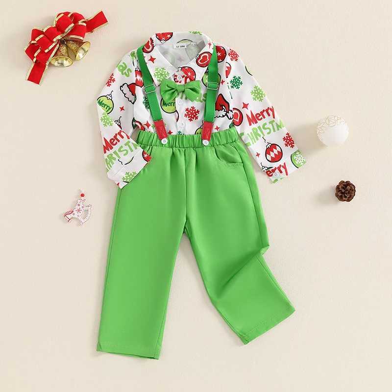 Clothing Sets 1-5Y Boys Party Gentleman Suits Kids Long Sleeve Lapel Shirts + Bow-tie + Suspender Pants Sets Toddler Overalls Christmas R240708