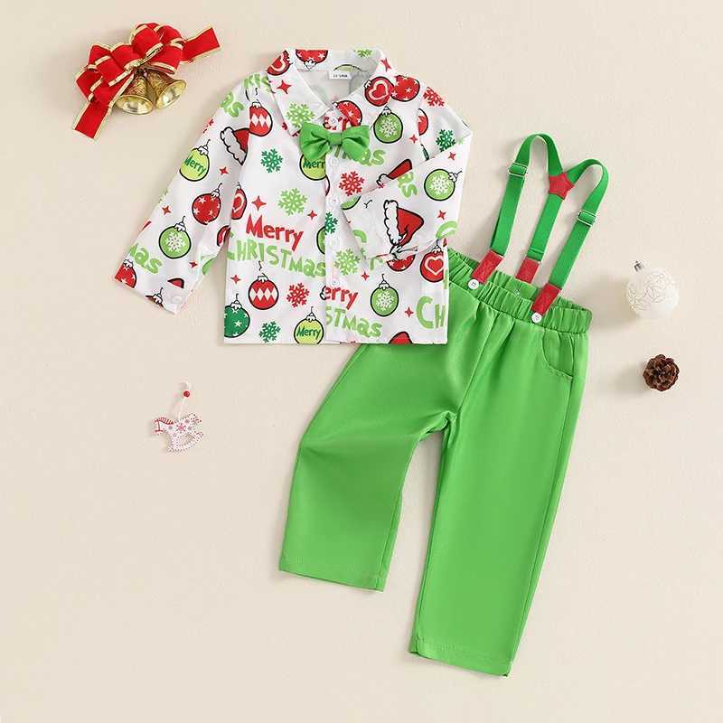 Clothing Sets 1-5Y Boys Party Gentleman Suits Kids Long Sleeve Lapel Shirts + Bow-tie + Suspender Pants Sets Toddler Overalls Christmas R240708